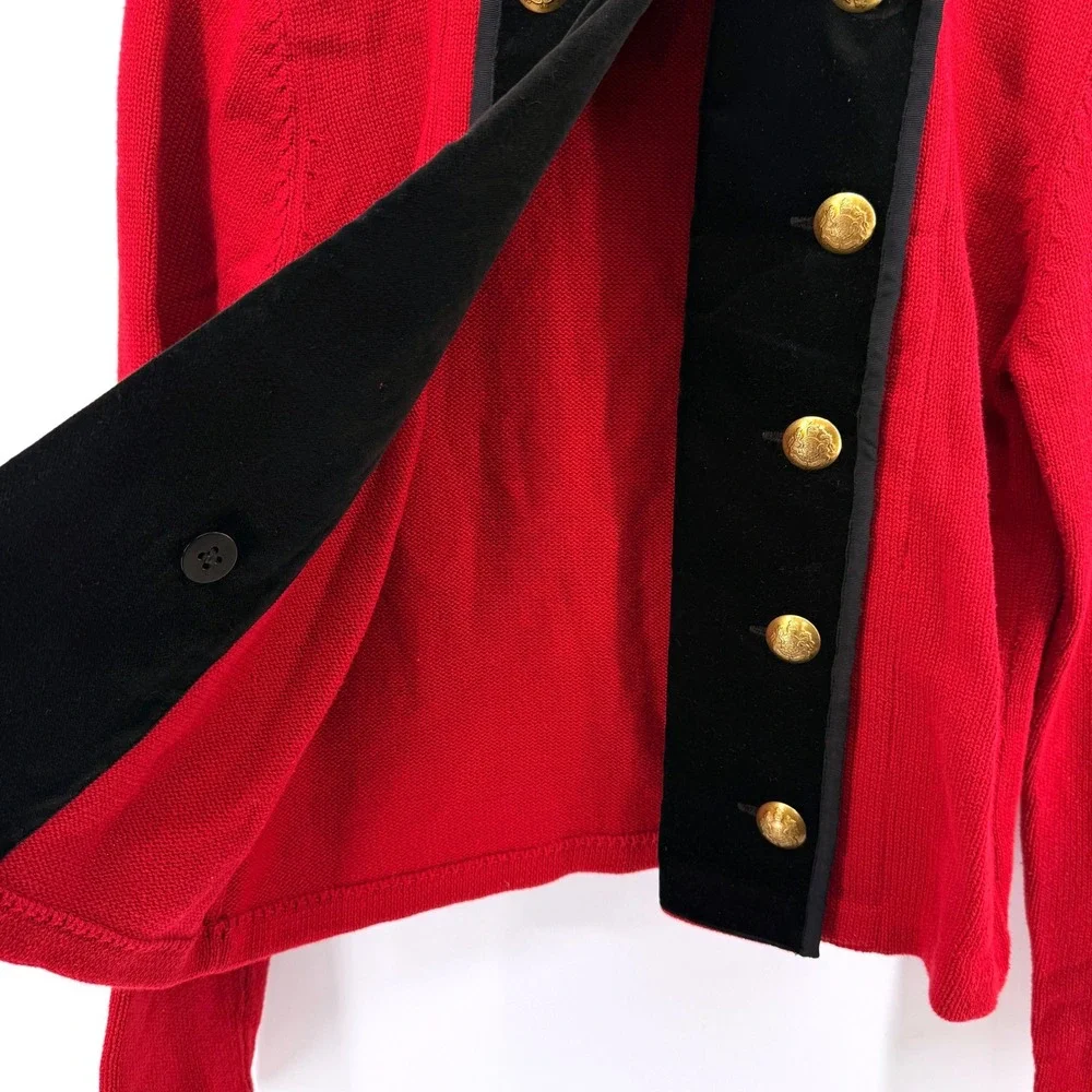 Vtg. Lauren Ralph Lauren Womens Large Pre-Owned Sweater Red Velvet Trim Military